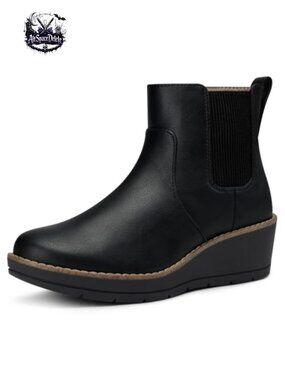 Women's Faux Leather Chelsea Ankle Boots Wedge Platform Comfort Slip-On Booties